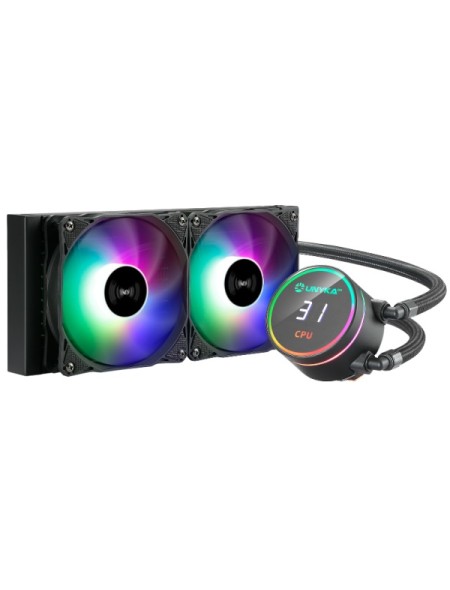 ÷ Sistema de refrigeracion liquida unyka uk352101 aquastorm 240 2x120mm 1800rpm iluminacion argb panta